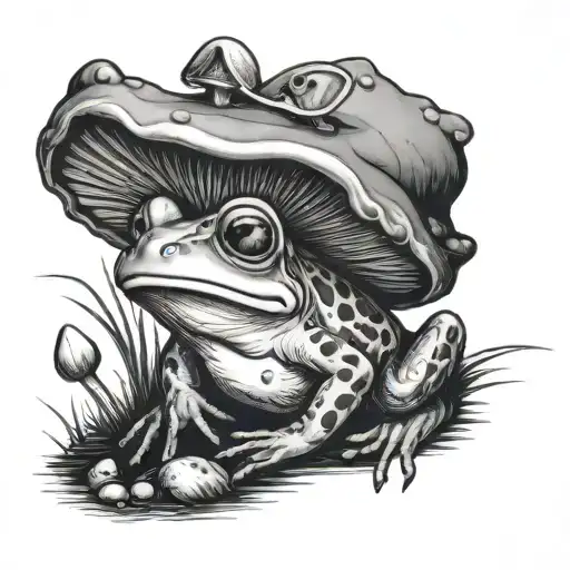 Baby Mushroom Picking Up Frog Sitting