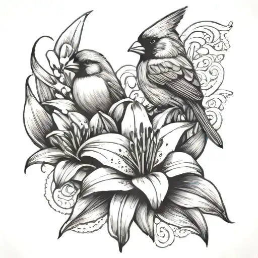 Lily And Cardinal Bird