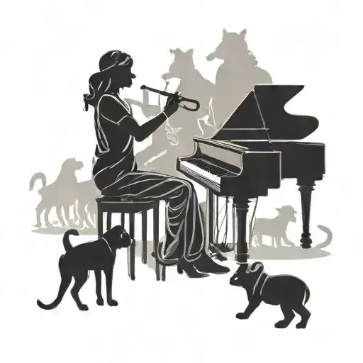 A Silhouette Of A Pedagogue Teaching Music To A Group Of Animals