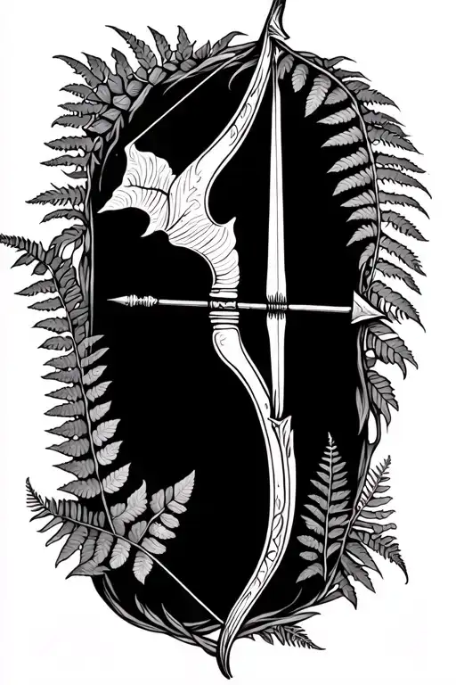 Bow And Arrow Surrounded By Ferns