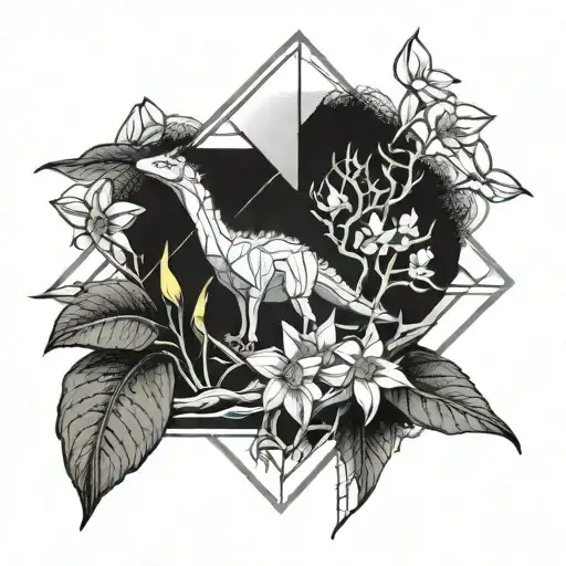 Geometric Tattoo Of Ash Tree With Daffodils And Honeysuckle Add Simple Dinosaur And Name Milo