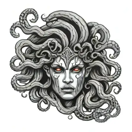 Cut Off Medusa Head With Bloody Eyes