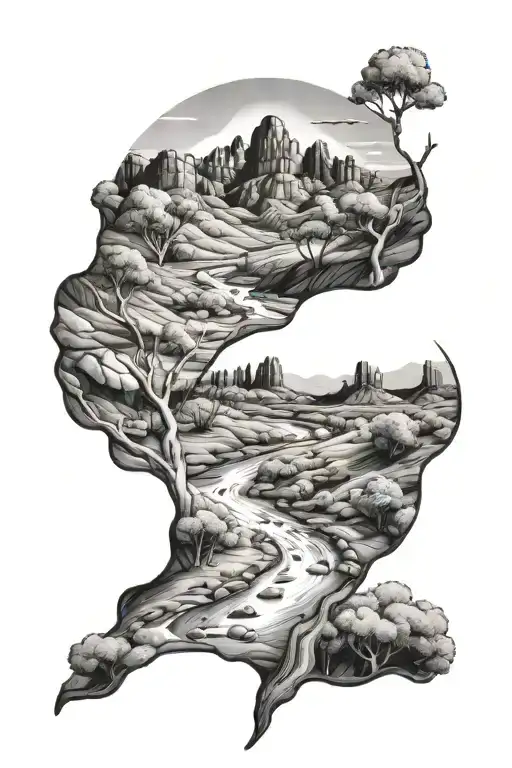 Arizona Stream Running Through A Valley With Trees And Mountains Coulds