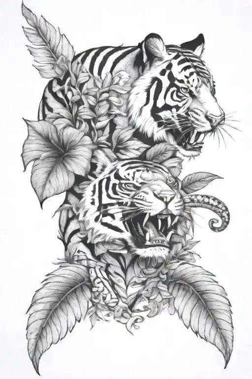 Tiger And Snake With Plant Growing