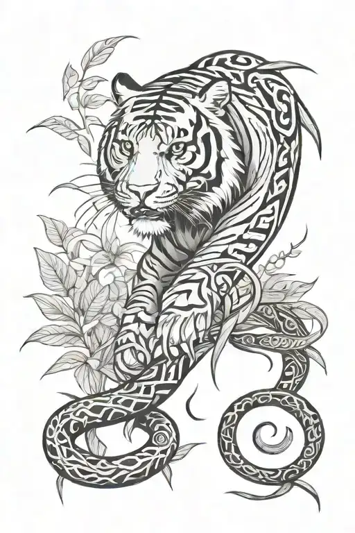 Tiger And Snake Tribal Plant Growing