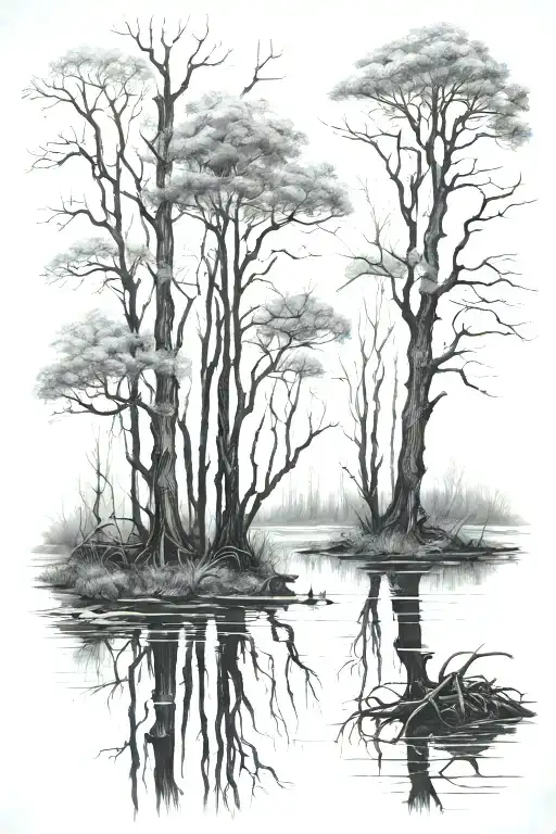 Swamp Trees Black And White