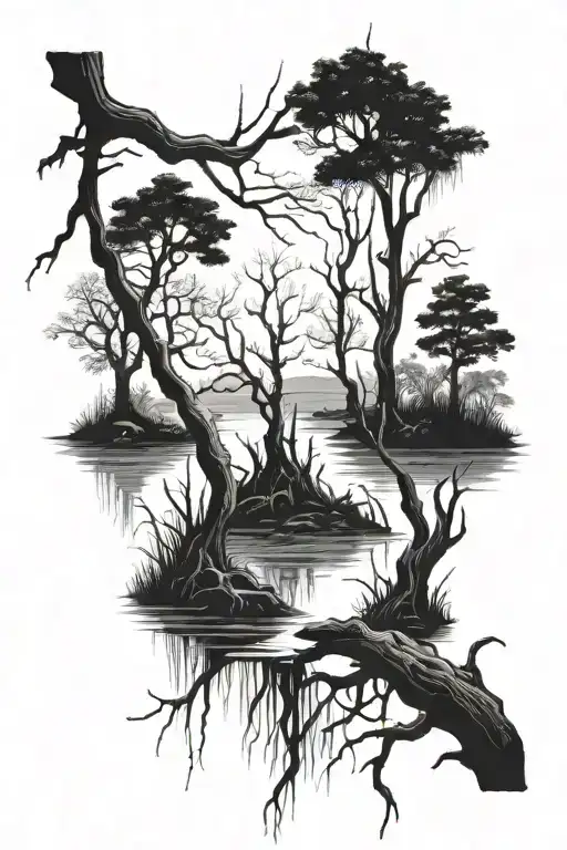 Creepy Swamp Trees Black And White
