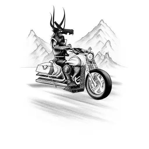 Devil Riding A Harley Davison's Motorcycle With Mountains In The Background