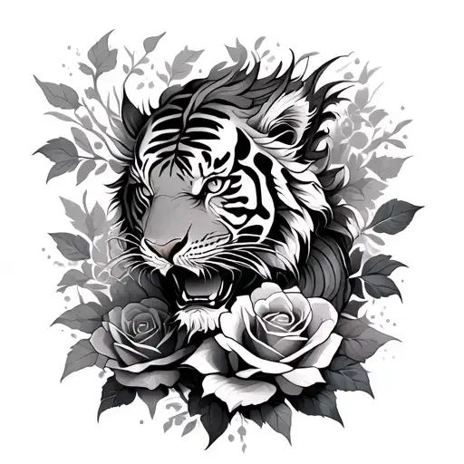 Dragon And Tiger And Roses