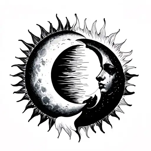 Half Sun Half Moon Intertwined Representing