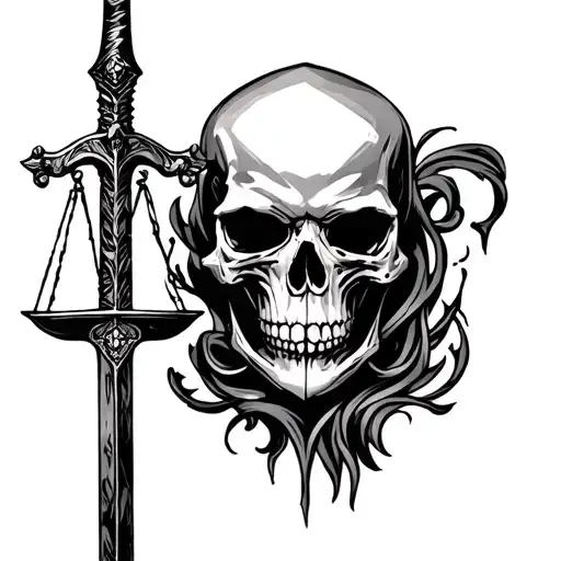 Justice Scale Sword Skull Surrounded