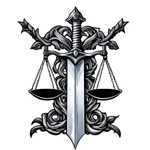 Justice Scales Sword Intertwined