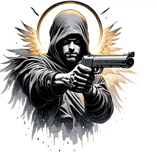 A Figure With A Halo Shooting A Gun Morphing