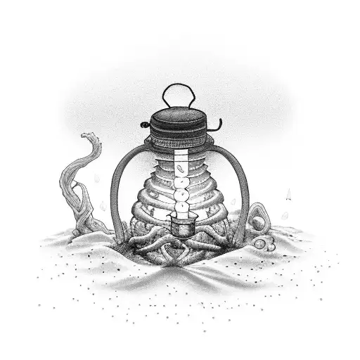 Rib Cage With A Candle Lantern With A Sand Timer Above Dripping Sand Into The Lantern