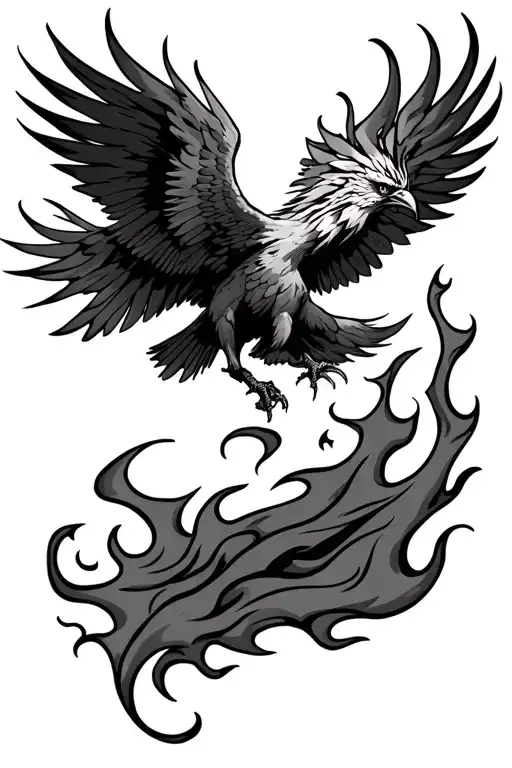 Aggressive Phoenix Flying From Flame