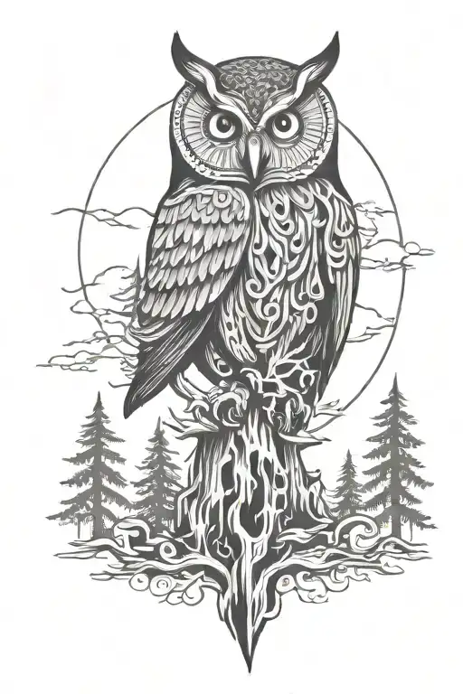 Nordic Forest With Owl And Runes