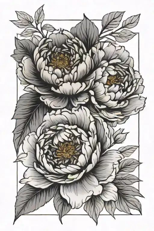 Peony With Small Leaves Fine Line