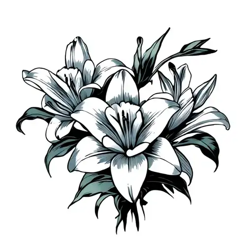 Lilies Roses Daffodils In Comic Book Style