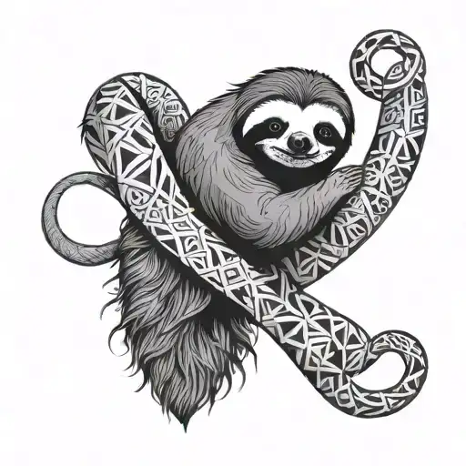 A Geometric Pattern Featuring A Sloth Hanging From A Scorpion Tail