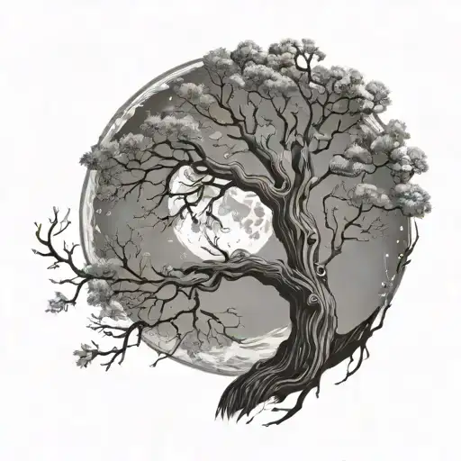 Moon And Old Oak Tree With Music Notes