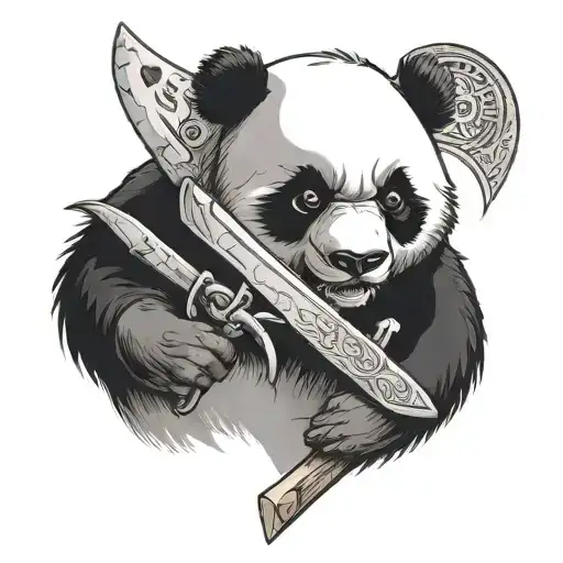 Panda With A Knife Threatening