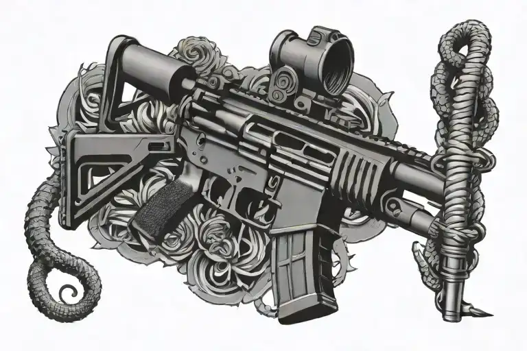 American Ar 15 Rifle With Snake Coiling On It