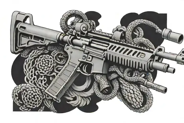 American Ar 15 Rifle With Snake Coiling Around It