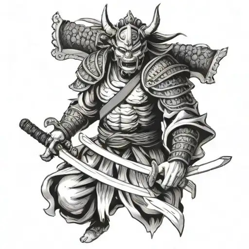 Demon Samurai With Katanas Flies