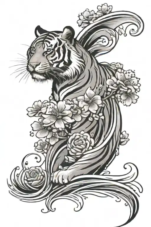 Tiger Cherry Blossom Petals With Waves Crashing