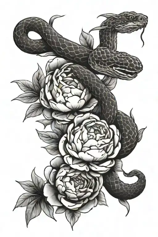 Snake And Peony Flowers