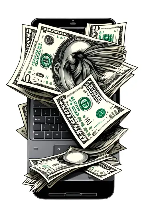 Money Falliing And Laptop
