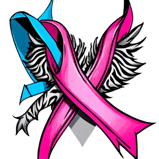 Image Including Blue Cancer Ribbon With A Zebra Cancer Ribbon And The Pink Cancer Ribbon In Colour