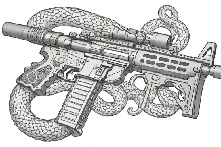 American Ar 15 Rifle With Rattle Snake Wrapping Ot Around With Snake Head Showing