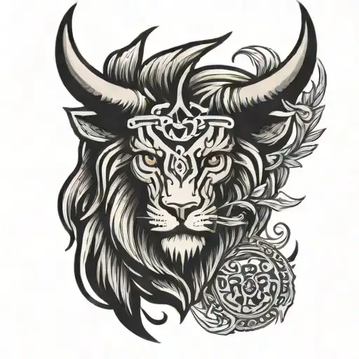 Simple Tattoo With Taurus Sign And Eyes Of Eagle Body Of Lion