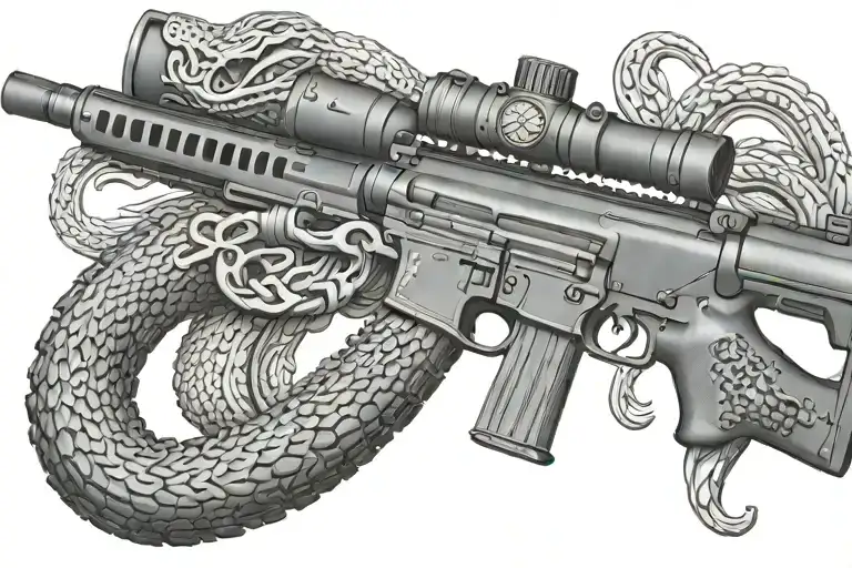 Snake Ar 15 Rifle With Rattle Snake Coiled Around With Snake Head Showing