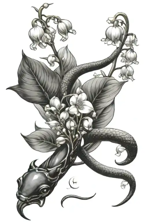 Lily Of The Valley And Snake And Taurus Zodiac Symbol