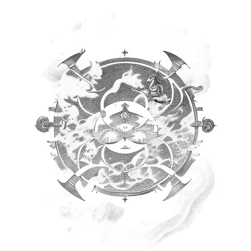 Three Interconnected Zodiac Signs Taurus Aries Pisces In Far Eastern Style