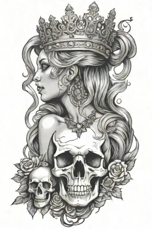 Side Profile Of Goddes Holding A Skull Wearing A Crown