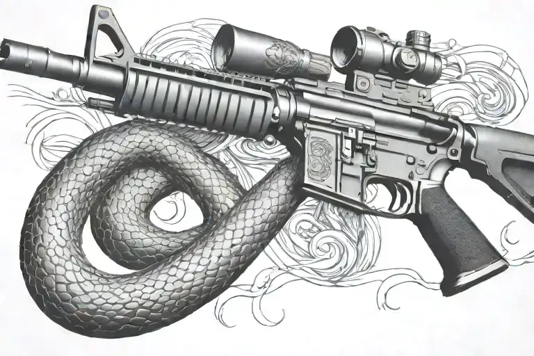 Rattled Snake Wrappped Around Ar 15 Rifle