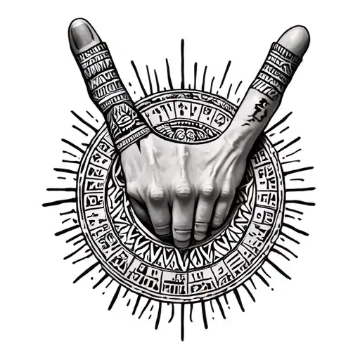 Aztec Sleeve With Aztec Calendar In The Middle Finger