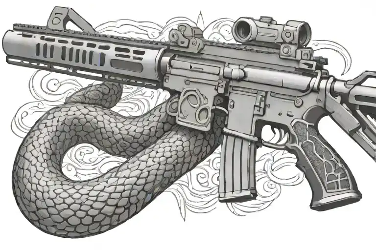 Rattled Snake Wrappped Around Ar 15 Rifle