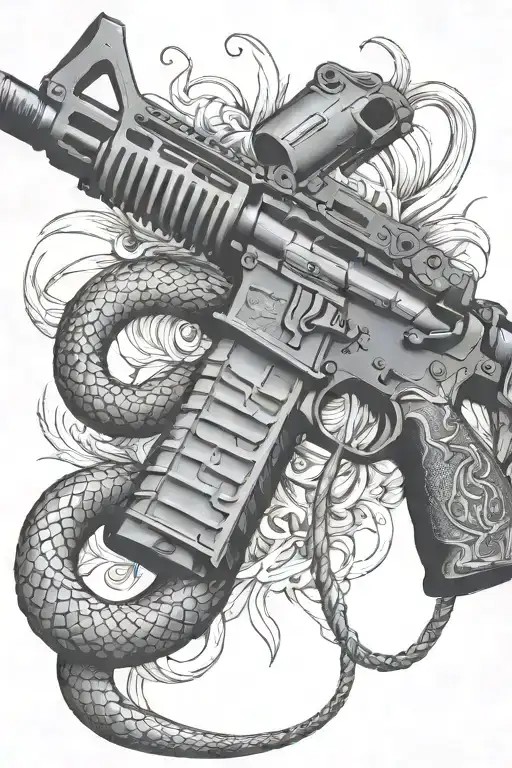 Rattled Snake Wrappped Around Ar 15 Rifle