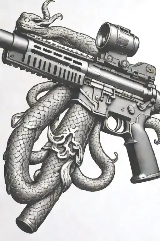 Rattled Snake Wrappped Around Ar 15 Rifle