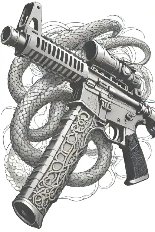 Rattled Snake Wrappped Around Ar 15 Rifle