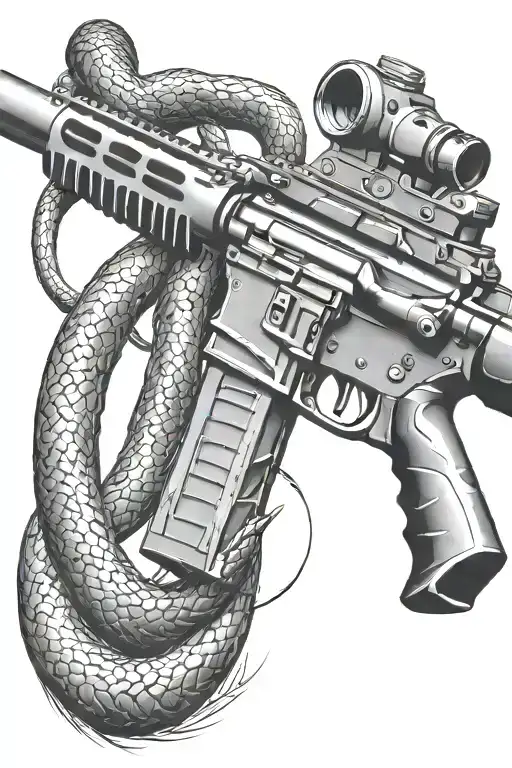 Rattled Snake Wrappped Around Ar 15 Rifle