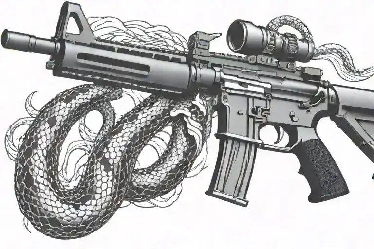 Rattled Snake Wrappped Around Ar 15 Rifle