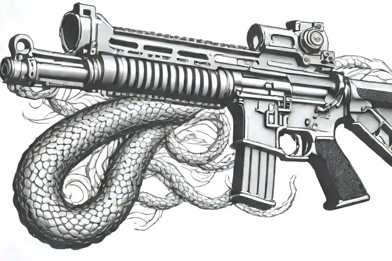 Rattled Snake Wrappped Around Ar 15 Rifle