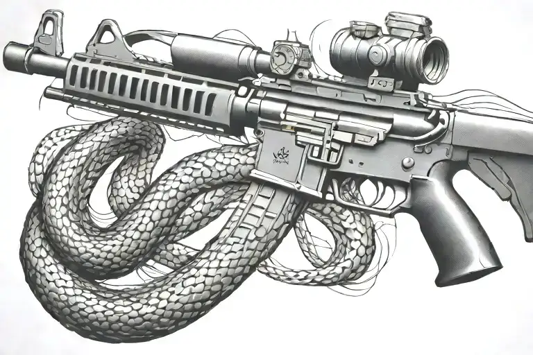 Rattled Snake Wrappped Around Ar 15 Rifle
