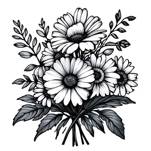 Outline Of Small Petite Bouquet Of Flowers With February June September And December Birth Flowers