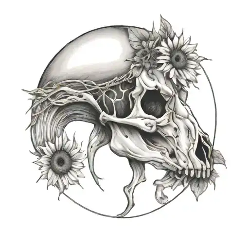 Horse Skull And Sunflower